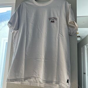 Billabong White and Black Striped Tee. Pit  22 length 26